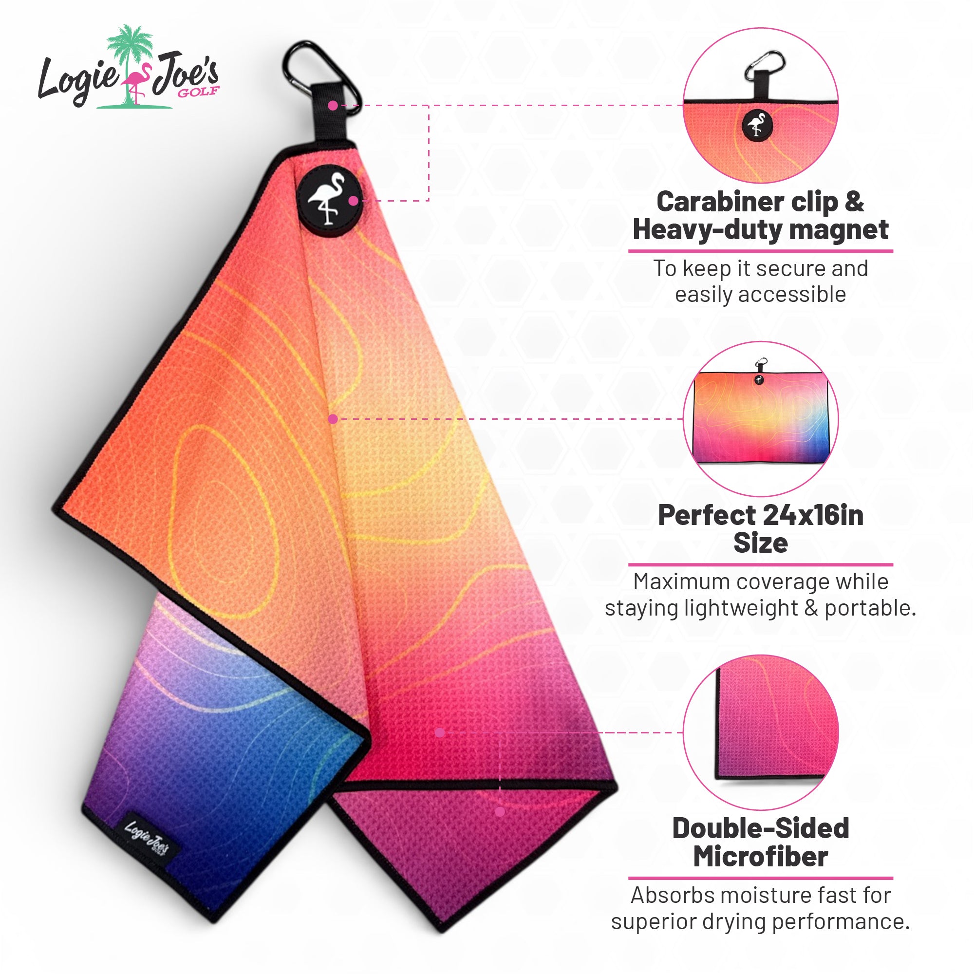 Block Party Golf Towel | 24” x 16” Microfiber Towel | Magnetic Clip & Carabiner | Premium Golf Accessory